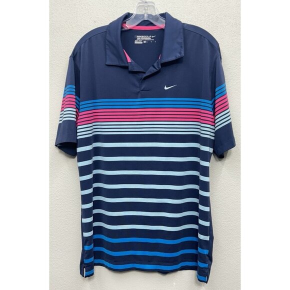 Nike Golf Tour Performance Mens Polo Large Dri-Fit Blue Black Pink Multicolor - Picture 1 of 6